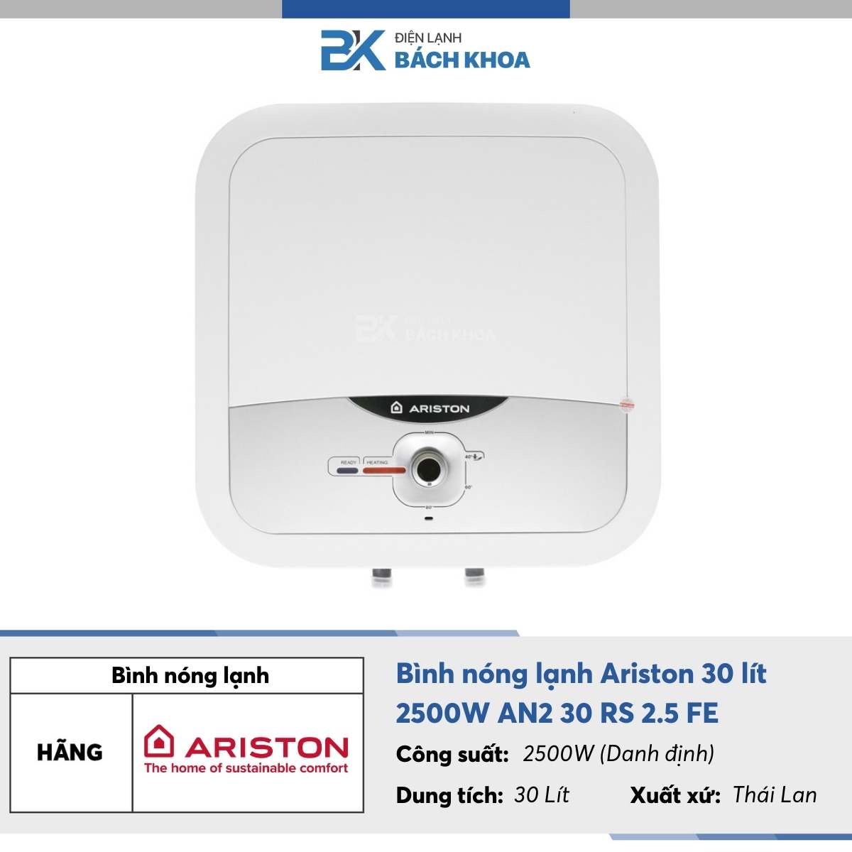 Binh nong lanh Ariston 30 lit 2500W AN2 30 RS 2.5 FE